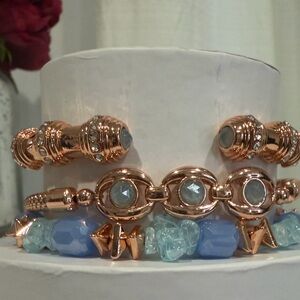 Rose Gold and Light Blue Multi-Row Bracelet Set
